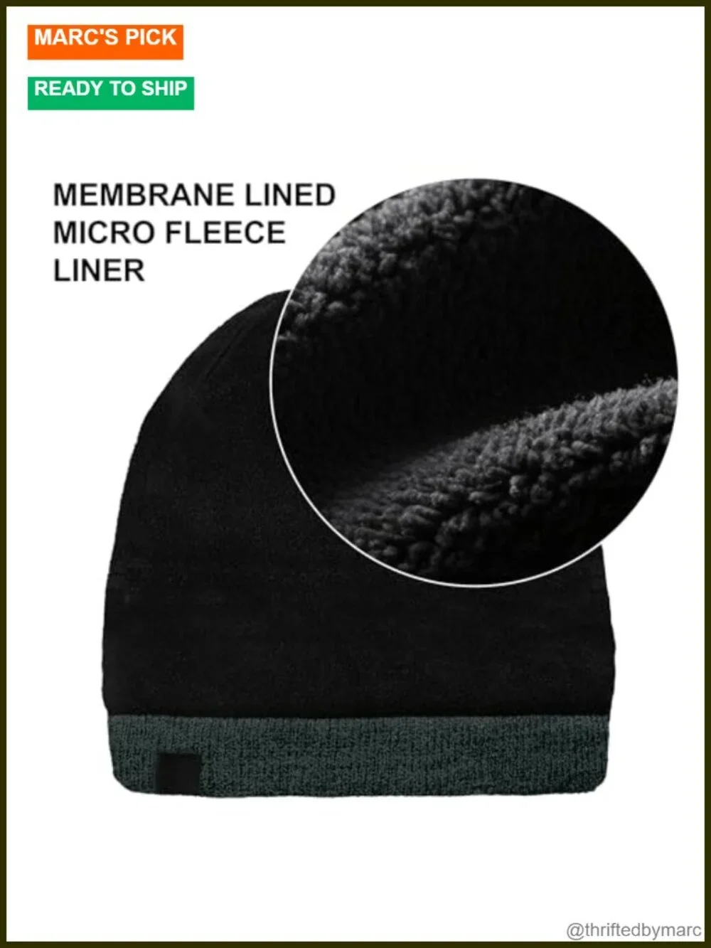 Waterproof Thermal Fleece-Lined Beanie Hat, Windproof Membrane
